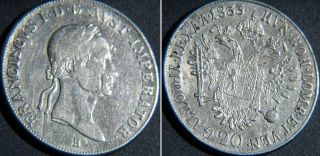 1833 Austria 20 Kreuzer Francis II Emperor Silver Coin VF