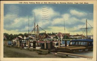 Cape Cod MA Hyannis Harbor Party Fishing Boats Old PC