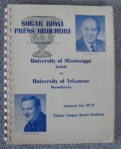 1970 SUGAR BOWL Press/Media Guide Mississippi vs Arkansas Archie