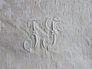 Antique French Dowry Damask Linen Flax Napkins Monogrammed JF Table