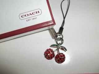 EUC AUTH COACH PAVED RED CRYSTAL CHERRY LANYARD FOB KEY CHAIN