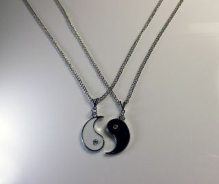 Friendship Love Split Yin Yang Pewter Silver Pendant Choker Necklaces