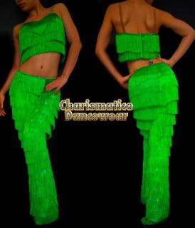 Custom Green Latin Samba Fringe Yulia Dance Pants Top