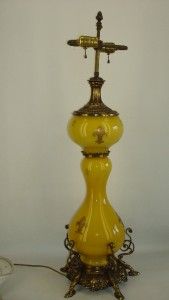 antique ornate glass brass fleur de lis banquet lamp