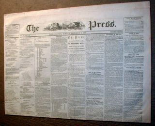  Civil War Headline Newspaper Battle of Fredericksburg Virginia