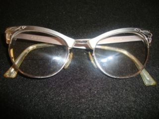  ANTIQUE INLAYED 1/10TH 12 K GF CATS EYE GLASSES, 4 1/4 ALUMINUM,NICE
