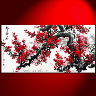 47 Zen Red Cherry Blossom Signed Original Modern Asian Art Watercolor