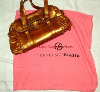 Francesco Biasia Metallic Gold Studded Leather Purse Handbag Shoulder