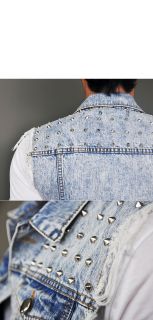 100% Cotton Denim Mens Badass Funky Vintage Slim Stud Cutoff Vest by