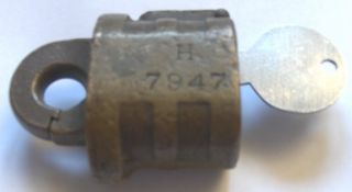 1890s RPO lock padlock w/ key cast brass cast bronze rotating shackle