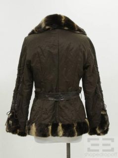 Alderighl Gabriele Brown Sheared Mink Trim Nylon Belted Jacket Size 42