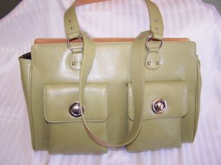 FRANKLIN COVEY LEATHER TOTE BAG PURSE OR ACCESSORY CARRIER LIGHT GREEN
