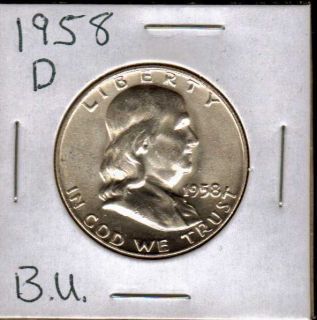 1958 D Franklin Half Dollar Coin 90 Silver