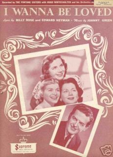 Wanna Be Loved 1934 Sheet Music Fontane Sisters