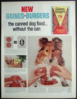 1965 Print Ad Gaines Burgers Dog Food Without The Can