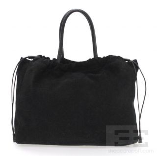 furla black suede leather drawstring handbag