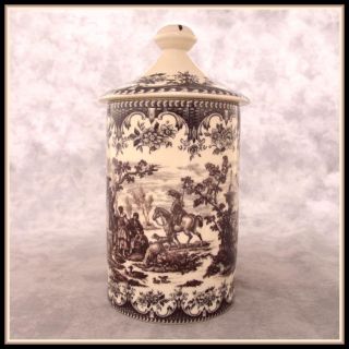 Black Cream Transferware French Country Toile Tall Canister Jar
