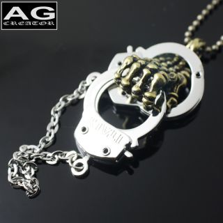 Skeleton hand holding handcuff G pendant 26 ball chain necklace