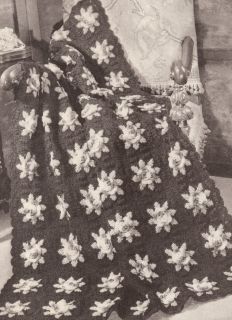 Vintage Crochet Afghan Throw Pattern Rose Flower Motif