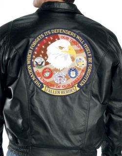 Mens Patriotic Fallen Heroes Black Bomber Leather Jackets 2XL