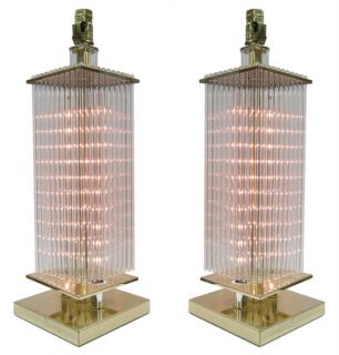 Pair Gaetano Sciolari Lightolier Brass Table Lamps