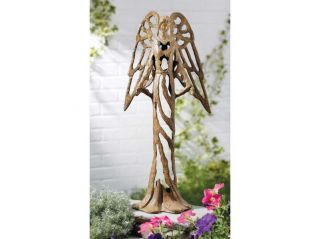 This Angelic garden sculpture is made of treated iron and has a rustic