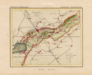 Antique Map Holland Schoterland Friesland Kuyper 1865
