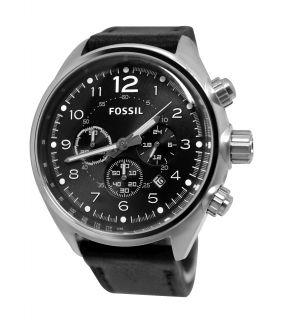 fossil ch2801 flight chrono black dial black leather strap men watch