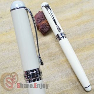 JINHAO X750 Gloss Ivory White and Silver Broad Fountain Pen