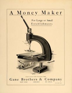 1907 Ad Gane Brothers Co Patent Pallet Embossing Press