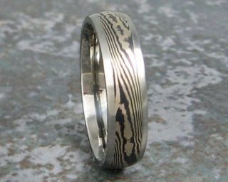 Mokume Gane Titanium Wedding Band Gold Ring Custom Made to Any Sizing