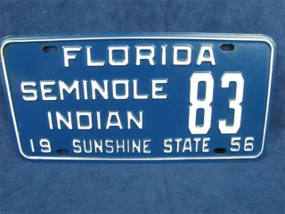 1956 Florida State License Plate Seminole Indian 83