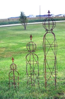  Wrought Iron Sphere and Finial Obelisk Trellis Flower Support