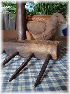 1800 Early Wood Iron Hand Plow Farm Tool Garden Rake