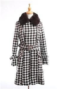 NWT AUTH $1250 Gaspard Yurkievich Fur Collar Polka Dot Wool Coat Gray