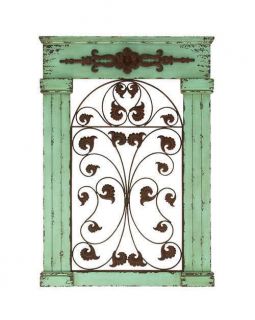  World Rustic Metal and Wood Scroll Wall Gate Wall Decor Plaque