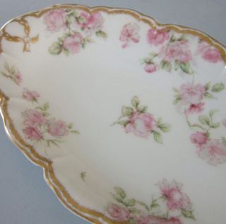  Porcelain Oval Serving Dish Garlands of Pink Roses Double Gold