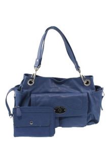 Franco Sarto Blue Organizational Satchel Handbag Medium BHFO