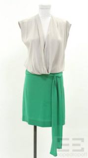 DVF Diane Von Furstenberg Grey Green Silk Colorblock Belted Dress Size