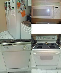 Used GE Kitchen Appliance Set Fridge Electric Stove Washer Microwave
