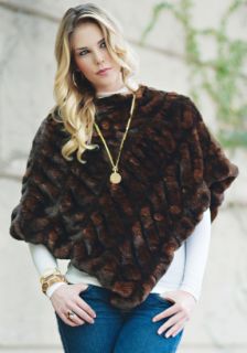 Donna Salyers Fabulous Furs Mahogany Mink Ruched Faux Fur Poncho