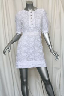 Gerard DAREL White Floral Embroidered Gauzy Mini Dress Abalone Buttons