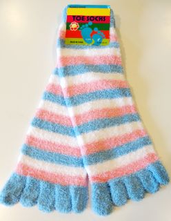 Fuzzy Pastel Pink Blue Striped Harajuku Style Toe Socks