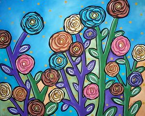 Garden Roses FOLK ART ABSTRACT Colorful Flowers 20x16 ORIGINAL