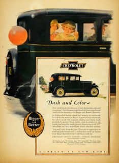 1928 Ad Fred Mizen Art Chevrolet Family Fisher Body Original