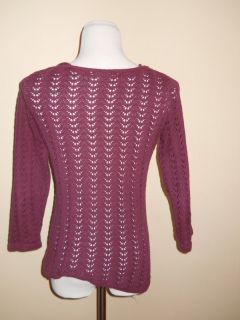 Geoffrey Beene Designer Womens 3 4 Purple Crochet Sweater Top Shirt