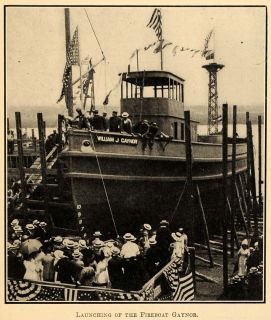 1913 Print Mayor Gaynor Fireboat Launching New Jersey Original