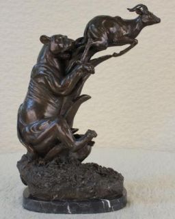 Bronze Sculpture Cheetah Attacking Gazelle Figurine Statue Figure