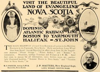 1909 Ad Evangeline Nova Scotia Travel Dominion Railway   ORIGINAL