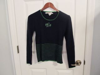 Herman Geist vintage sweater  navy blue green stripes  SZ S
